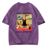 Tokyosol Cat Eating Pasta Washed T Shirt