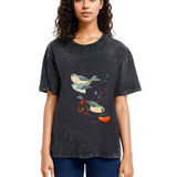 Tokyosol Japanese Art Birds On Cherry Blossom Washed T Shirt