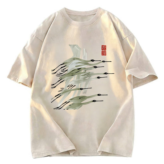 Tokyosol Flock Of Cranes In Flight Washed T Shirt