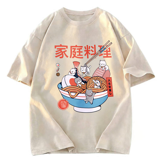 Tokyosol Ramen And Mini Cats Washed T Shirt