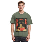 Tokyosol Kawaii Japanese Ramen Cat Vintage Washed T Shirt