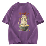 Tokyosol Cute Cat Eating Yummy Ramen Washed T Shirt