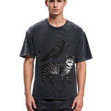 Tokyosol Crow Riding A Cat Washed T Shirt