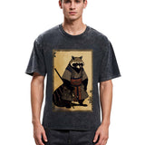 Tokyosol Japanese Raccoon Samurai Washed T Shirt