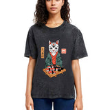 Tokyosol Neko Sushi Japan Culture Creative Washed T Shirt