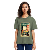 Tokyosol White Cat Eating Ramen Washed T Shirt