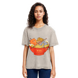 Tokyosol Cute Cat Ramen Washed T Shirt