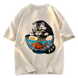 Tokyosol American Shorthair Cat Eating Ramen Washed T Shirt