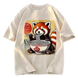 Tokyosol Cute Raccoon Eating Ramen Washed T Shirt