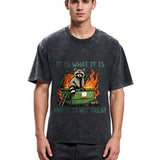 Tokyosol It Is What It Is Dumpster Fire Funny Raccoon Meme Washed T Shirt