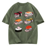 Tokyosol Cute Hippo Sushi Washed T Shirt Washed T Shirt