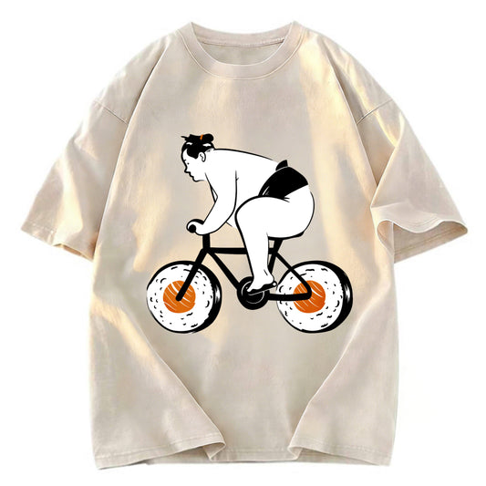 Tokyosol Sumo Riding A Sushi Bike Washed T Shirt