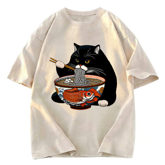 Tokyosol Fat Cat Eating Ramen Classic T-Shirt