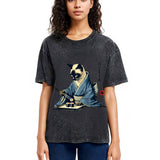 Tokyosol Cat In Kimono Eating Sushi Washed T Shirt