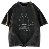Tokyosol Ramen Cat Washed Zip T Shirt