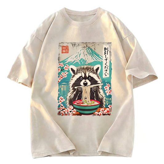 Tokyosol Please Give Raccoon A Discount Back Washed T Shirt