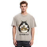 Tokyosol Fat Cat Eating Delicious Ramen Washed T Shirt