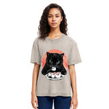 Tokyosol Cat Eating Delicious Sushi Washed T Shirt