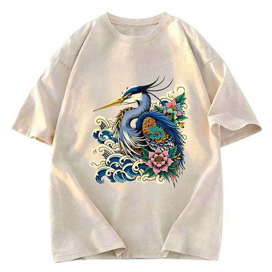 Tokyosol Japanese Blue Heron Washed T Shirt