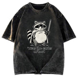 Tokyosol Fat Raccoon Sword Humor Washed T Shirt