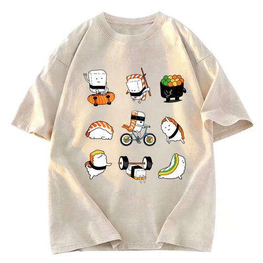 Tokyosol Cute Sports Sushi Washed T Shirt