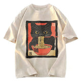 Tokyosol Kawaii Japanese Ramen Cat Vintage Washed T Shirt