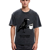 Tokyosol Crow Drinking Black Coffee Funny Washed T Shirt