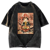 Tokyosol Kawaii Japanese Cute Ramen Cat Washed T Shirt