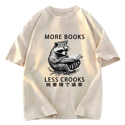 Tokyosol Raccoon Reading Books Less Crooks Washed T Shirt