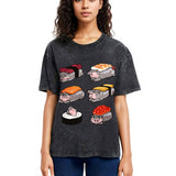 Tokyosol Cute Hippo Sushi Washed T Shirt Washed T Shirt