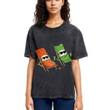 Tokyosol Funny Sushi Sunbathing Washed T Shirt