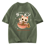Tokyosol Lucky Cat Ramen Life Washed T Shirt