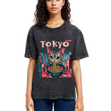 Tokyosol Tokyo Ramen Pink Cat Washed T Shirt
