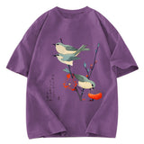 Tokyosol Japanese Art Birds On Cherry Blossom Washed T Shirt
