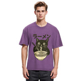 Tokyosol Simple Black Cat Eating Ramen Washed T Shirt