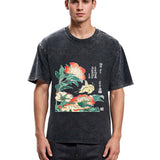 Tokyosol Hokusai Flowers Peonies Bird Washed T Shirt