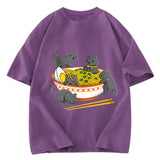 Tokyosol Kawaii Anime Cat Japanese Ramen Washed T Shirt