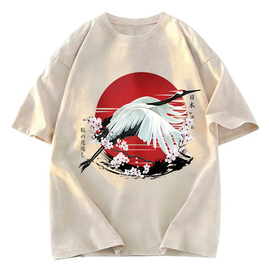 Tokyosol Japanese Crane Tsuru Washed T Shirt
