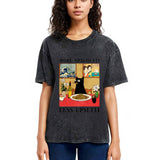 Tokyosol Cat Eating Pasta Washed T Shirt