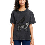 Tokyosol Crow Riding A Cat Washed T Shirt