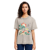 Tokyosol Hokusai Flowers Peonies Bird Washed T Shirt