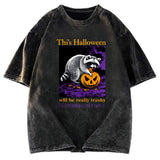 Tokyosol Trashy Halloween Raccoon Washed T Shirt