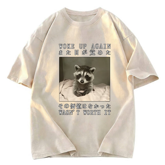 Tokyosol Raccoon Woke Up Again Washed T Shirt
