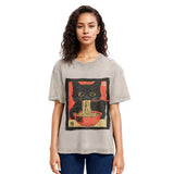 Tokyosol Kawaii Japanese Ramen Cat Vintage Washed T Shirt