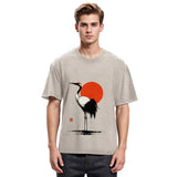 Tokyosol Retro Japanese Red Crowned Crane Washed T Shirt
