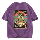 Tokyosol Kawaii Cat Lover Ramen Washed T Shirt