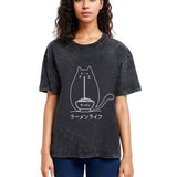 Tokyosol Ramen Cat Washed Zip T Shirt