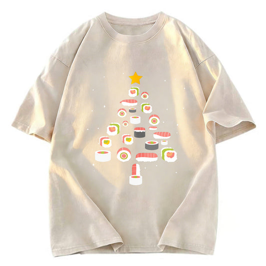 Tokyosol Sushi Christmas Tree Washed T Shirt