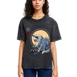 Tokyosol Cute Japanese Sushi Cat Washed T Shirt