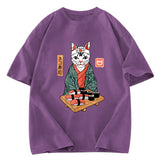Tokyosol Neko Sushi Japan Culture Creative Washed T Shirt